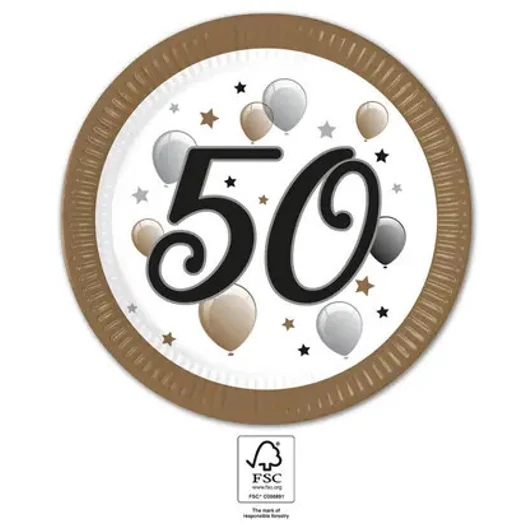 Happy Birthday 50 Milestone papírtányér 8 db-os 23 cm FSC