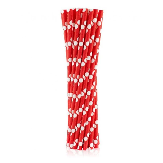 Piros Red Polka Dots papír szívószál 24 db-os