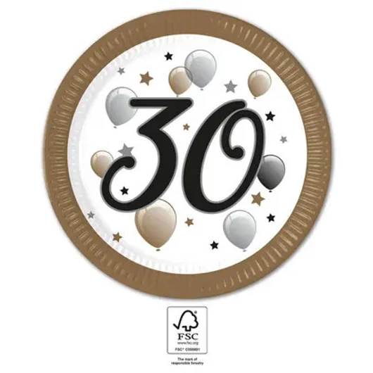Happy Birthday 30 Milestone papírtányér 8 db-os 23 cm FSC