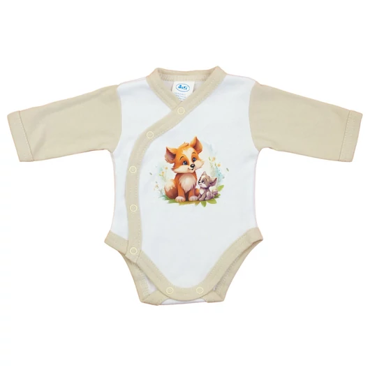 Elöl patentos hosszú ujjú baba body Erdő állatai mintával