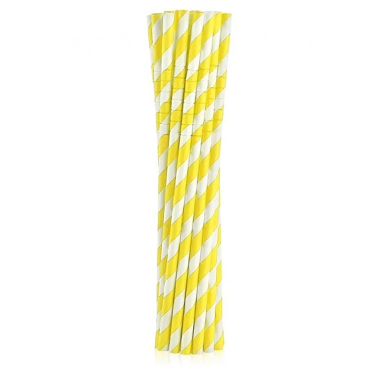 Sárga Yellow Stripes rugalmas papír szívószál 12 db-os