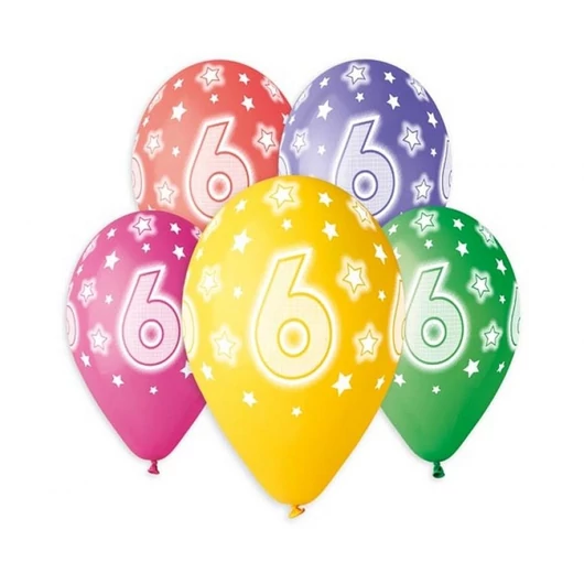 Happy Birthday 6 Star léggömb, lufi 5 db-os 13 inch (33 cm)