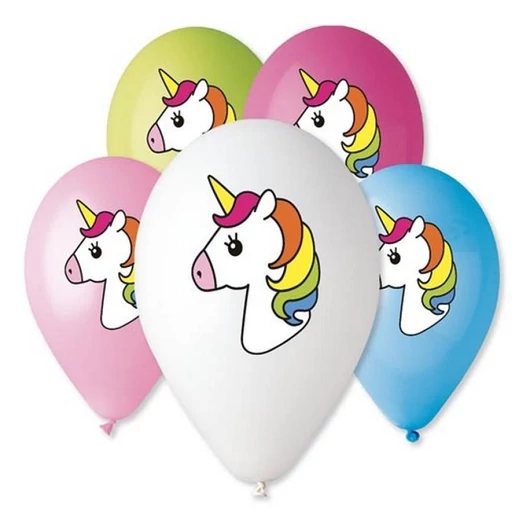 Unikornis Multicolor léggömb, lufi 5 db-os 12 inch (30cm)