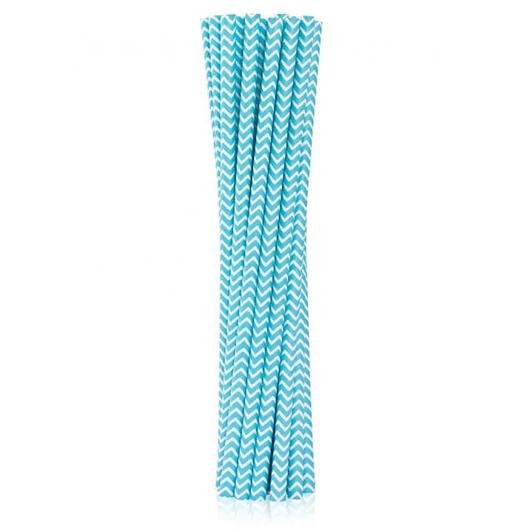 Kék Light Blue Chevron papír szívószál 12 db-os