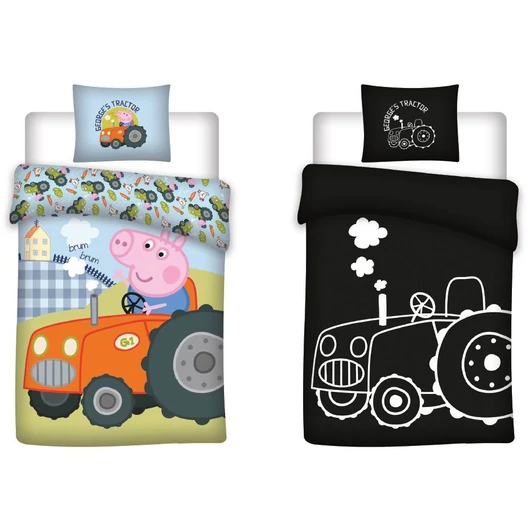 Peppa malac George's Tractor sötétben világító gyerek, ovis ágyneműhuzat 100x135cm, 40x60cm
