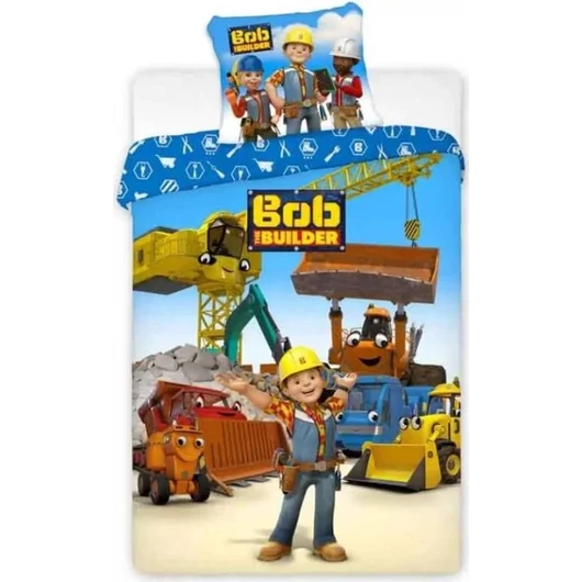 Bob, a mester ovis ágyneműhuzat: Bob és munkagépei (Mark, Muki, Titusz) építkezésen, kék szerszámos hátoldalú takaróhuzat.
