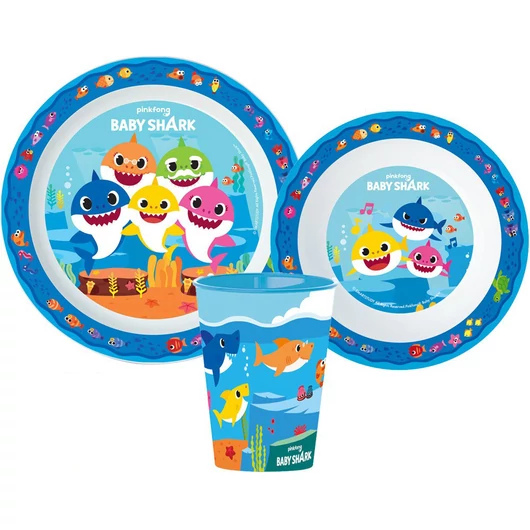 Baby Shark étkészlet, micro műanyag szett, pohárral 260 ml