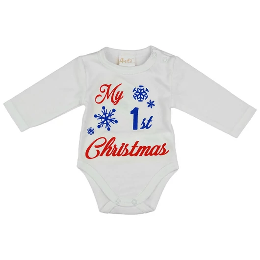 "My first Christmas" feliratos hosszú ujjú karácsonyi baba body| kombidressz fehér