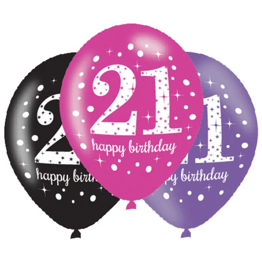 Happy Birthday 21 Pink léggömb, lufi 6 db-os 11 inch (27,5 cm)