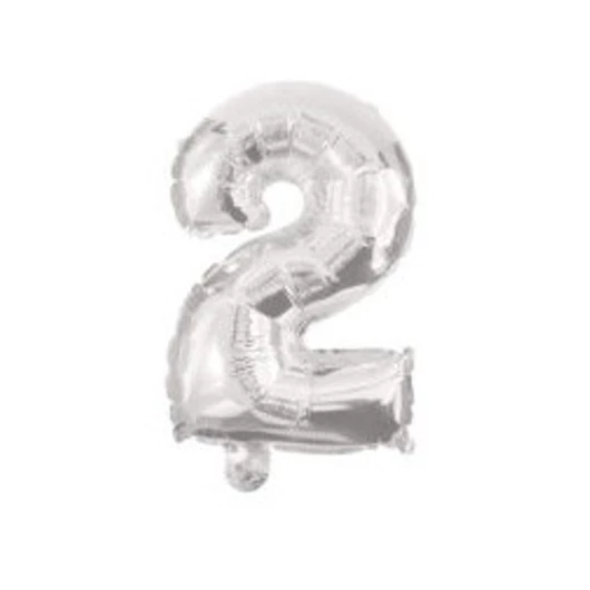 Silver, Ezüst 2-es szám fólia lufi 10 cm