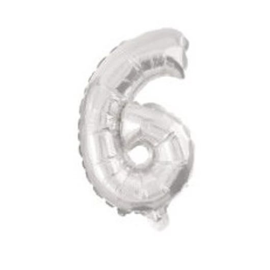 Ezüst Silver 6-os szám fólia lufi 10 cm