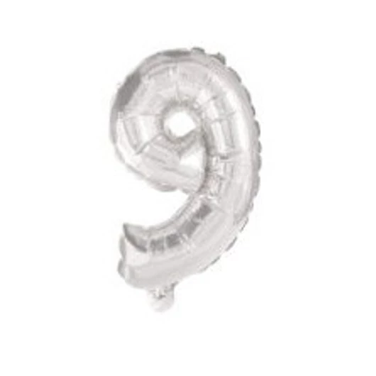 Ezüst Silver 9-es szám fólia lufi 10 cm