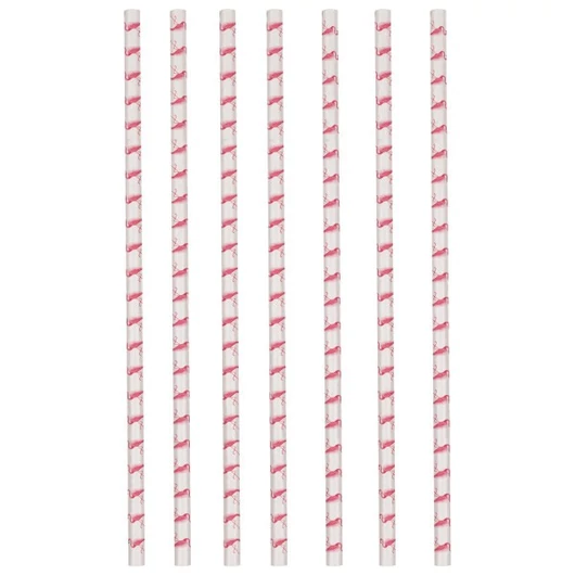 Flamingó Pink papír szívószál, 12 db-os szett