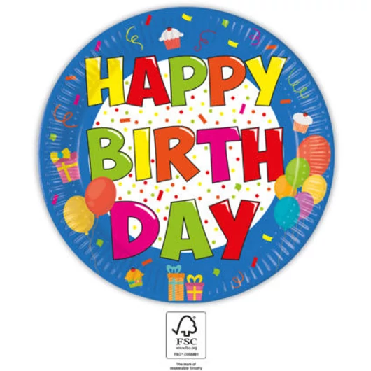Happy Birthday Kokliko papírtányér 8 db-os 23 cm FSC