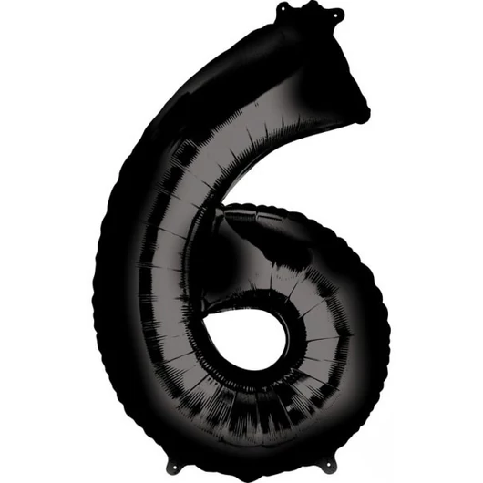 Fekete Black óriás szám fólia lufi 6-os, 86x55 cm