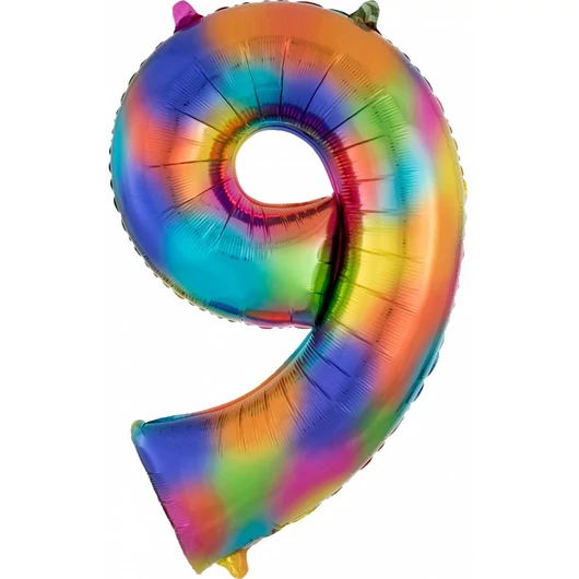 Színes Rainbow óriás szám fólia lufi 9-es 86x55 cm