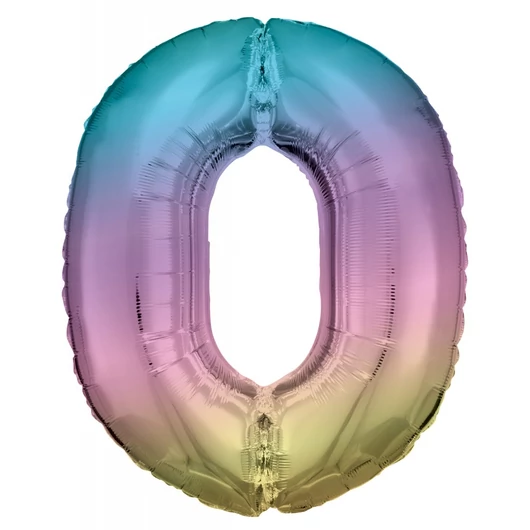 Színes Pastel Rainbow óriás szám fólia lufi 0-ás, 83 cm