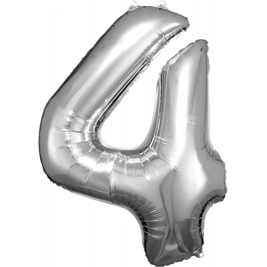Ezüst Silver óriás szám fólia lufi 4-es, 86x66 cm