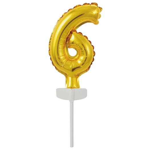 Arany Gold 6-os szám fólia lufi tortára 13 cm