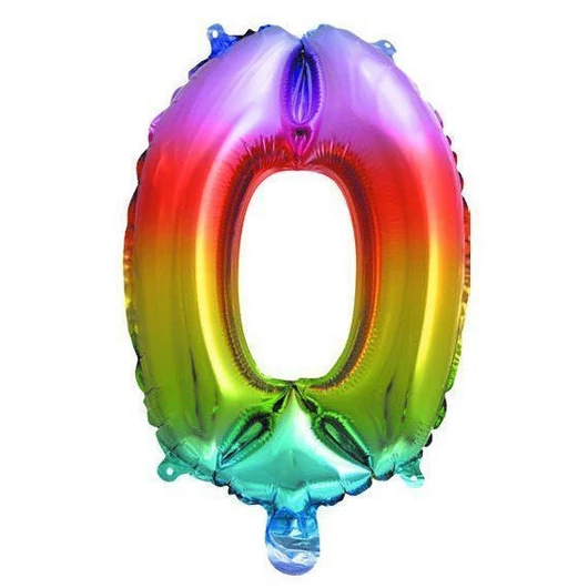 Színes Multicolour Metallic mini 0-ás szám fólia lufi 33 cm