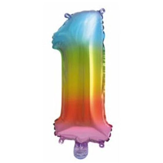 Színes Multicolour Metallic mini 1-es szám fólia lufi 34 cm