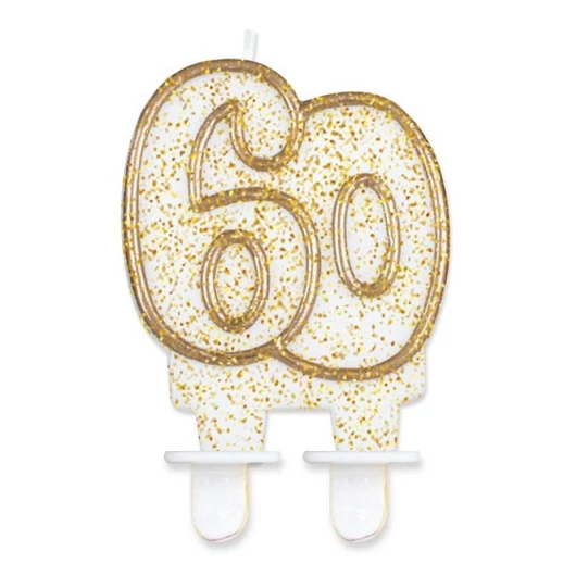 Arany csillámos 60-as Gold tortagyertya, számgyertya