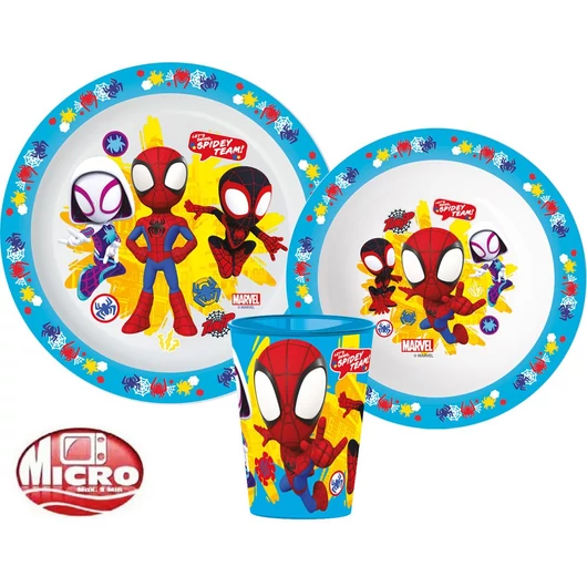 Pókember Spidey étkészlet, micro műanyag szett, pohárral 260 ml