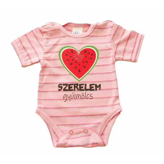 Rövid ujjú dupla patentos " Szerelem gyümölcs" feliratú baba body
