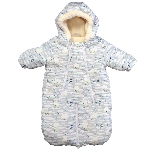 Mintás vízlepergetős, kapucnis bélelt bébizsák, overál